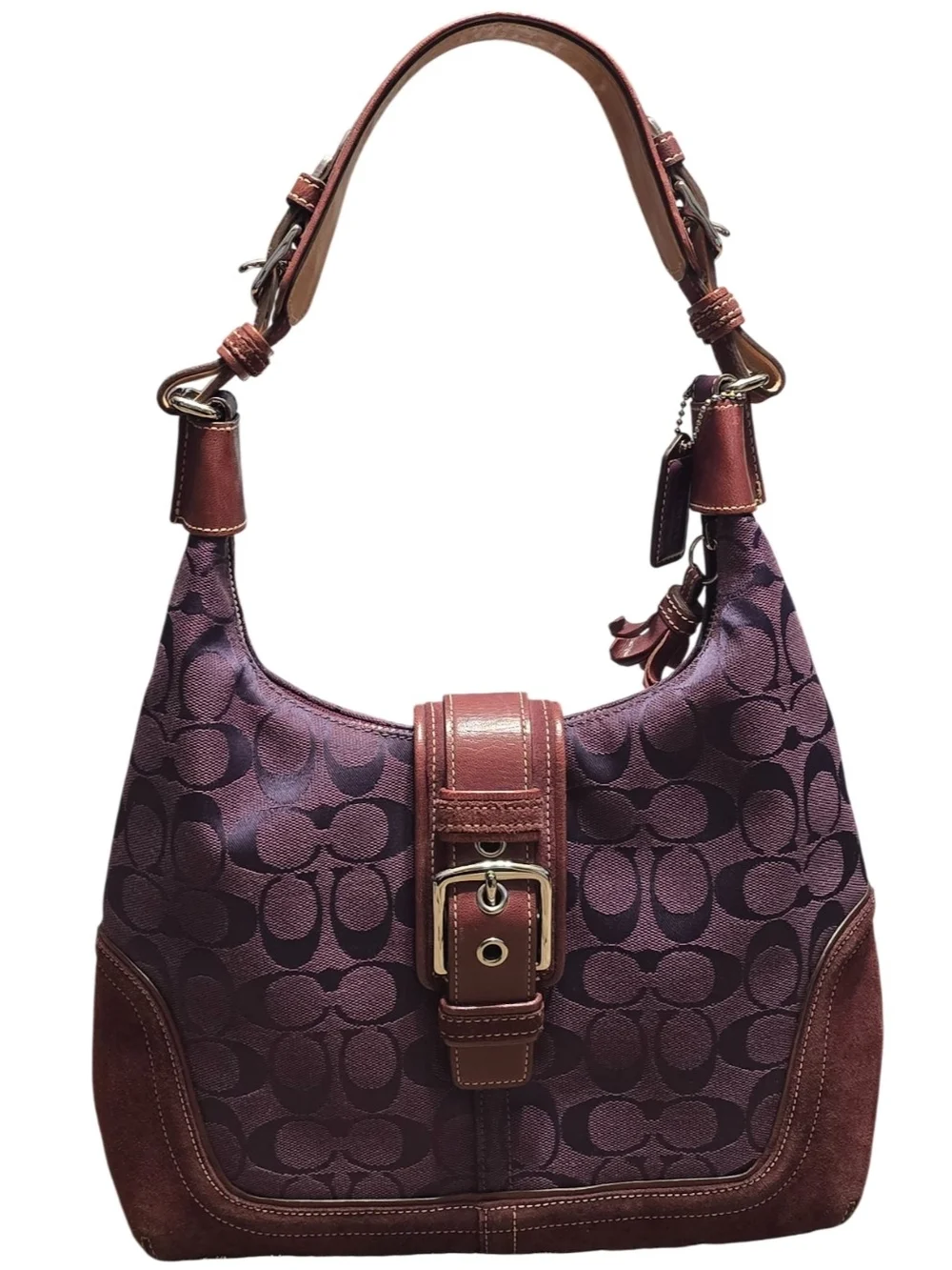 Coach Purple Signature Canvas Hobo Bag with Wallet and Wristlet